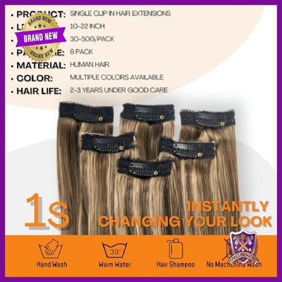 Real Human Hair Clip-In Extensions 14 Inch 6pc Set for Women main image 4
